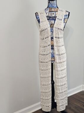 JOSEPH A NWT Womens Ivory Cardigan Duster Open Knit Boho Womens Large